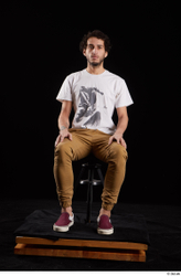 Whole Body Man White Shirt Trousers Slim Sitting Studio photo references